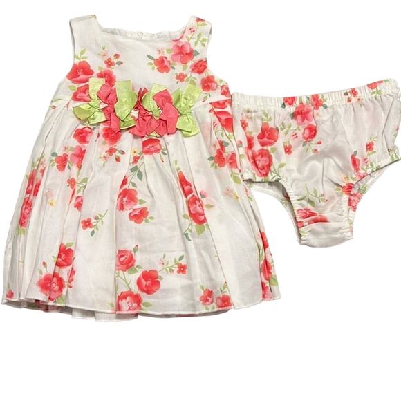 First Impressions Dress w/ Bloomer Bottoms - Pink Green Floral 6-9M - Picture 1 of 7